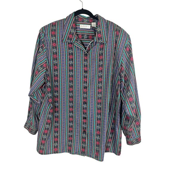 Retro Floral Western Shirt 18 Boho Striped Funky Classic Cowgirl 80s Aztec - Picture 1 of 10